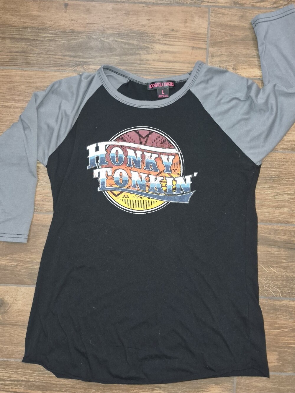 Rock & Roll Honky Tonkin' Raglan Tee - Black & Gray